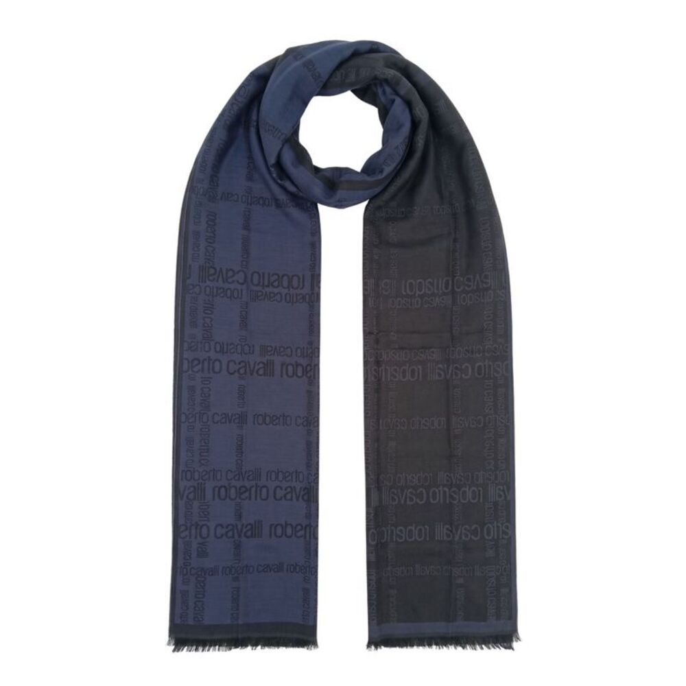 Roberto Cavalli Navy Blue & Black Signature Mens Wool Scarf